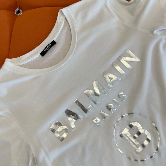 BALMAIN LOGO-PRINT COTTON MENS SHIRT. WHITE/CHROME SIZE M - Picture 4 of 6